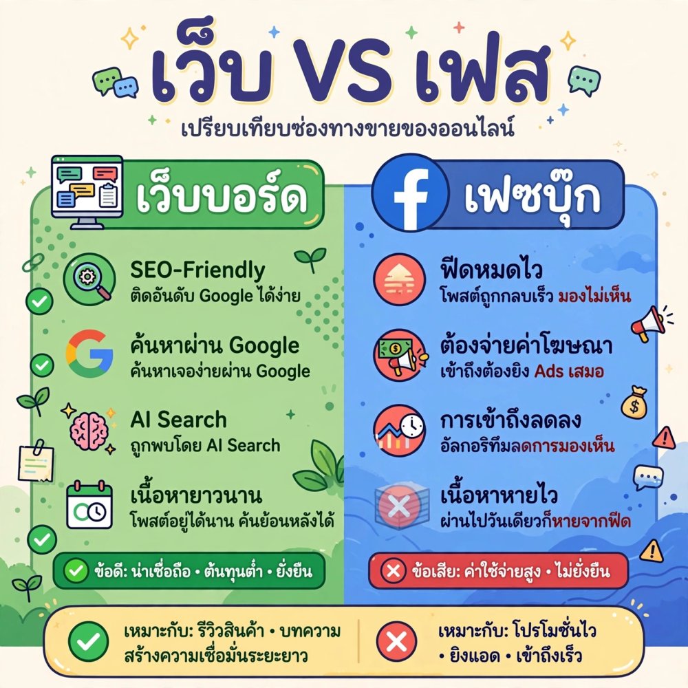 โพสต์ขายที่เว็บ VS โพสต์ขายที่เฟสบุ๊ค ต่างกันยังไง? ทำไมคนที่เข้าใจถึงเลือกโพสต์ที่เว็บก่อน!