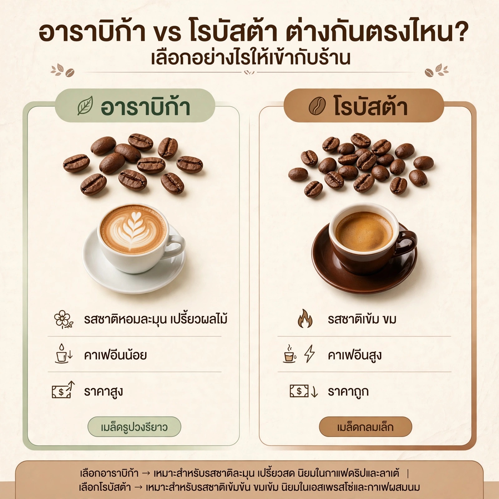 อาราบิก้า กับ โรบัสต้า ต่างกันตรงไหน เลือกอย่างไรให้เข้ากับร้าน